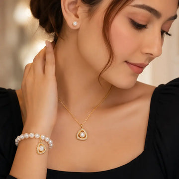 ✨ Pearl Jewelry Set – Premium Pearl Necklace, Earrings & Bracelet Set (3 Pcs)