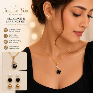 Elegant Black Stone Necklace & Earrings Set for Women