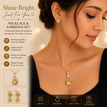 ✨ Gold Crystal Necklace & Earrings Set – Elegant Necklace & Earrings Set for Women